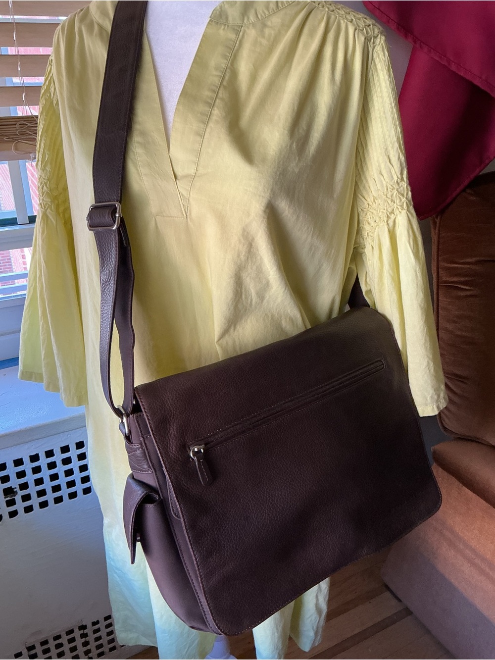Vintage Fossil Y2K Brown Pebbled Leather Crossbody Messenger Bag No. 75082